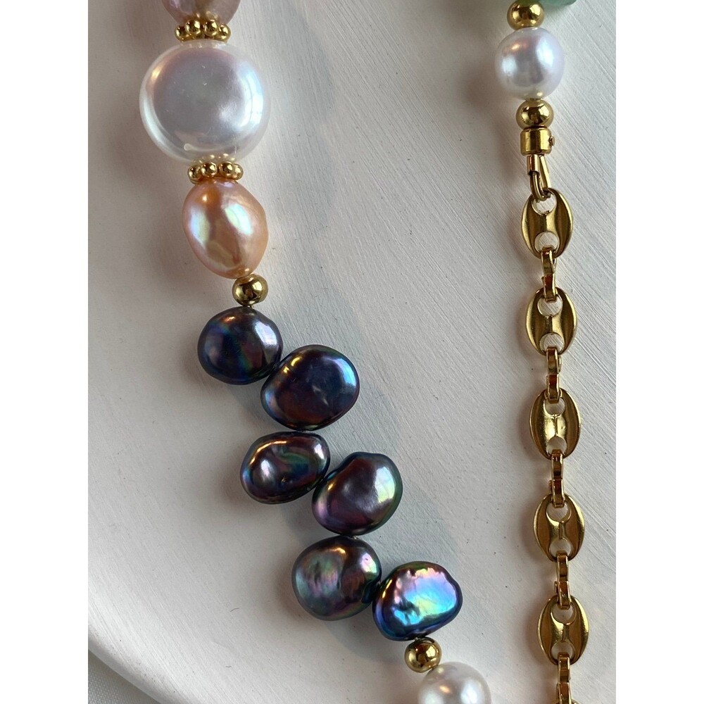 Fresh water pearl & jade long necklace - Picture 5 of 8